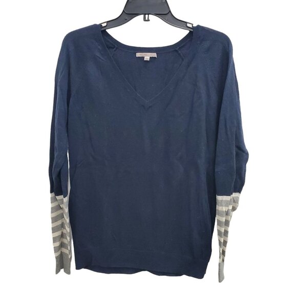Gap Women's Navy Gray White Sequin Stripe Sleeve Wool Blend Knit Sweater Sz‎ L - Picture 1 of 5